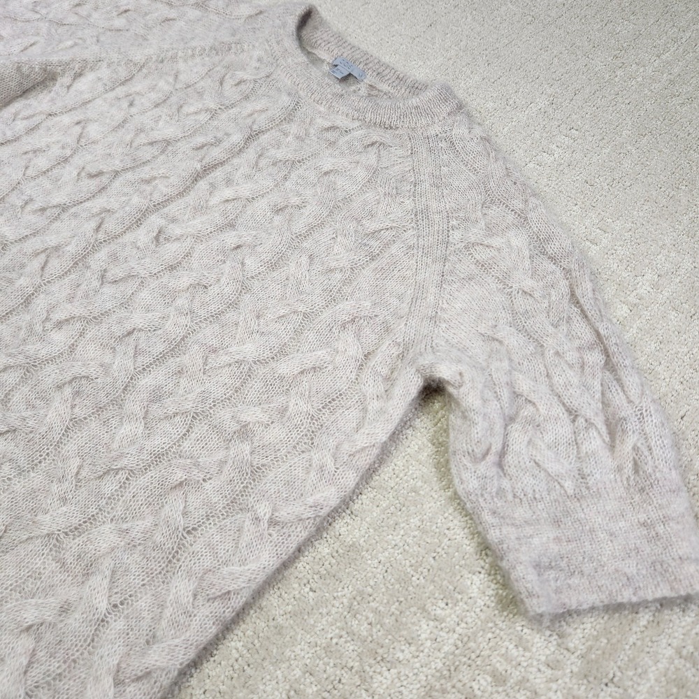 COS Mohair Wool Sweater Men Medium Cable Knit Hairy Fluffy Knit Short Sleeve